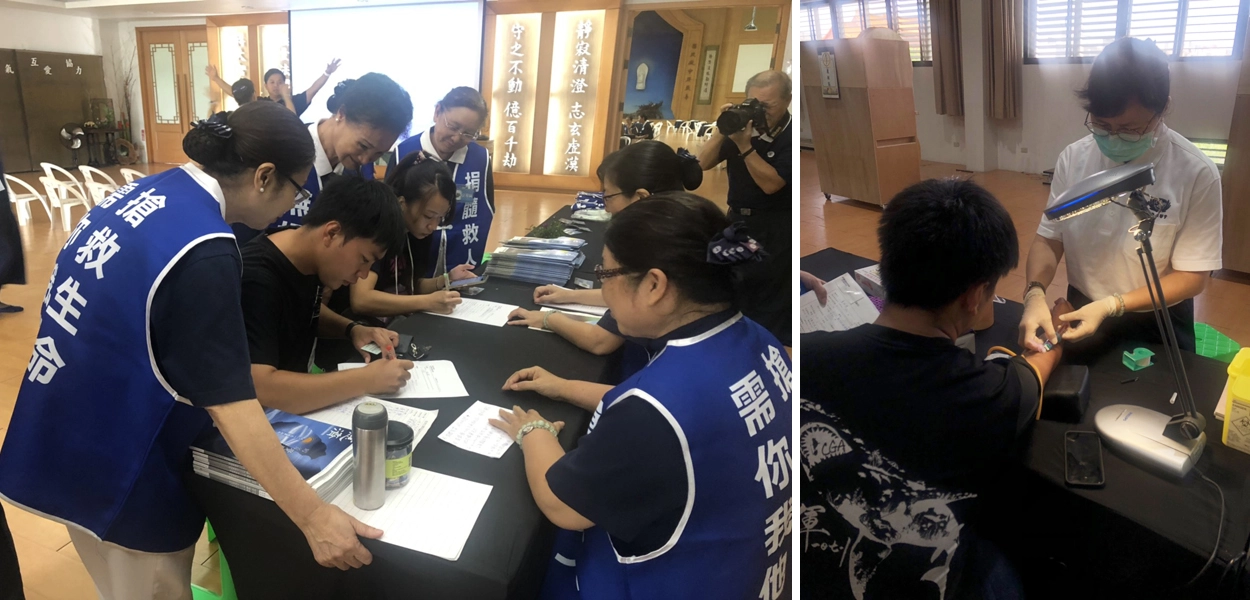 民眾熱情響應,即使宜蘭下著大雨,仍然吸引許多人到現場建檔。民眾熱情響應,挽袖捐血建檔,期盼救人一命。(圖/慈濟基金會)