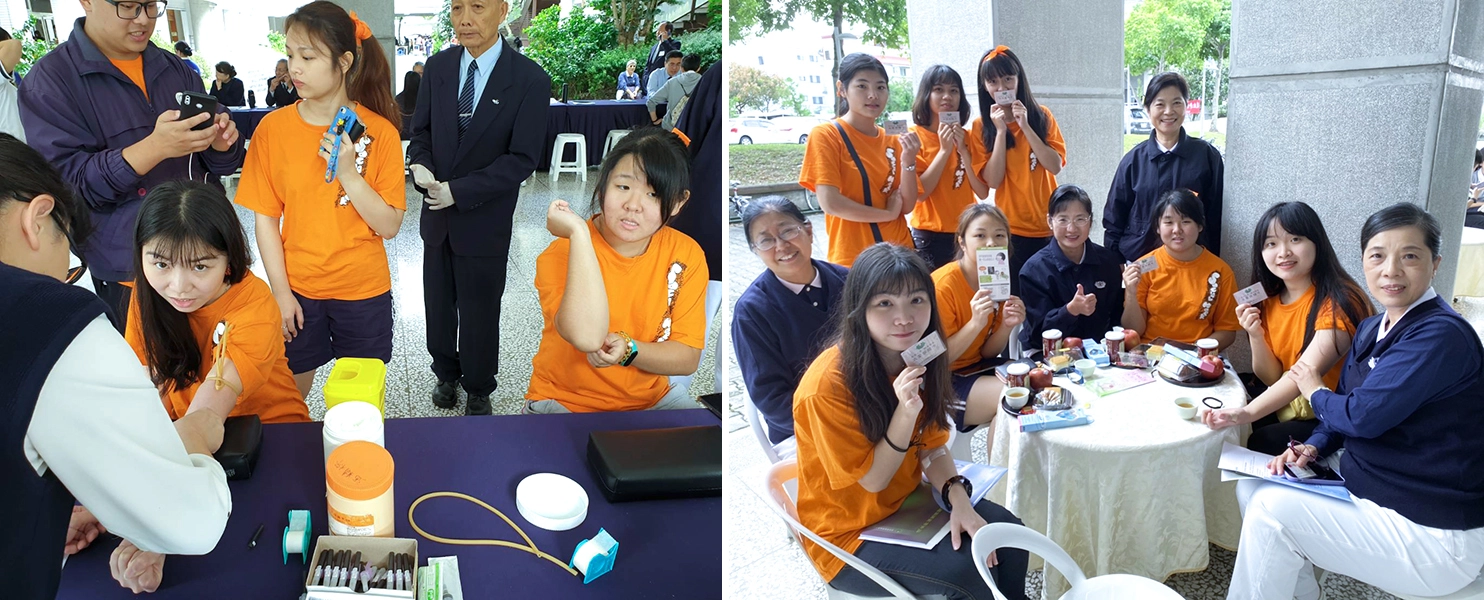 場上激烈競賽後,許多同學熱情挽袖參加造血幹細胞驗血活動,其中每年都獲得精神總錦標的社工系橘色大隊更是多位同學熱情響應,讓運動場上的熱血延續成為幫助別人的熱血。