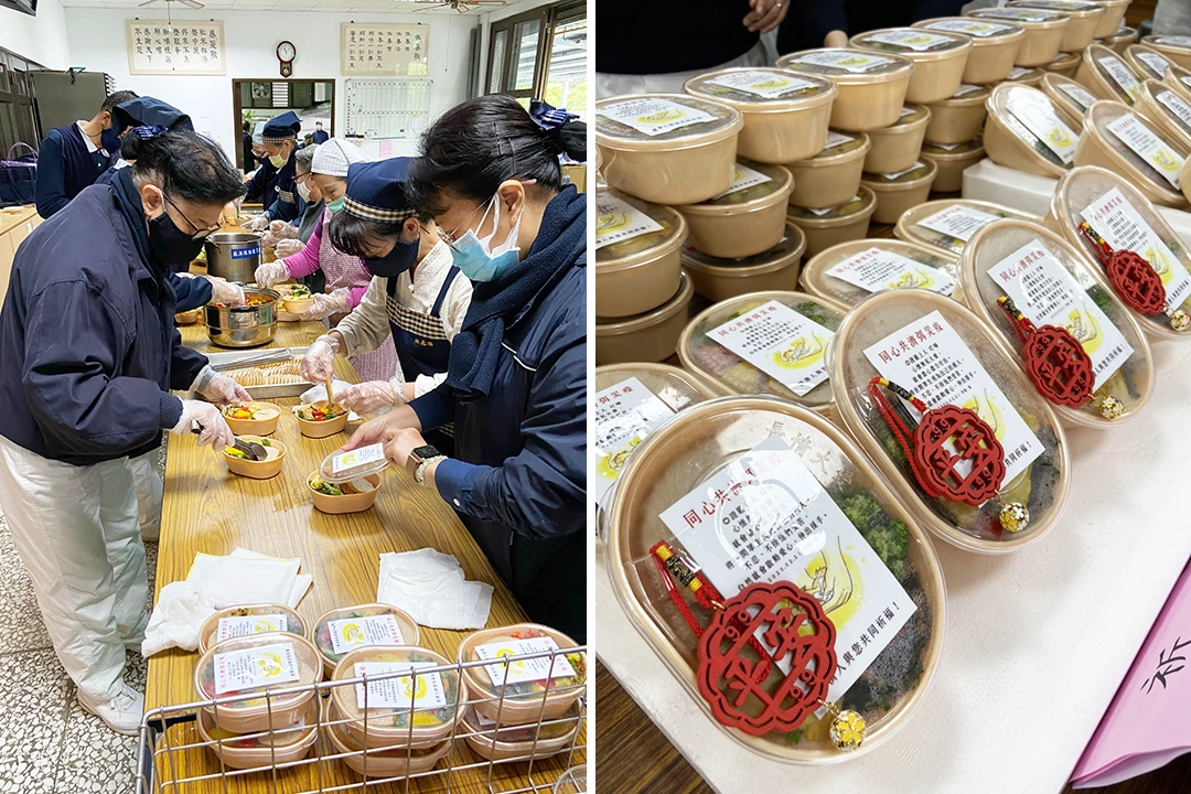 慈濟羅東聯絡處志工一早就前往裝置便當,並將祈福便當送到五結鄉公所,一同響應齋戒茹素。