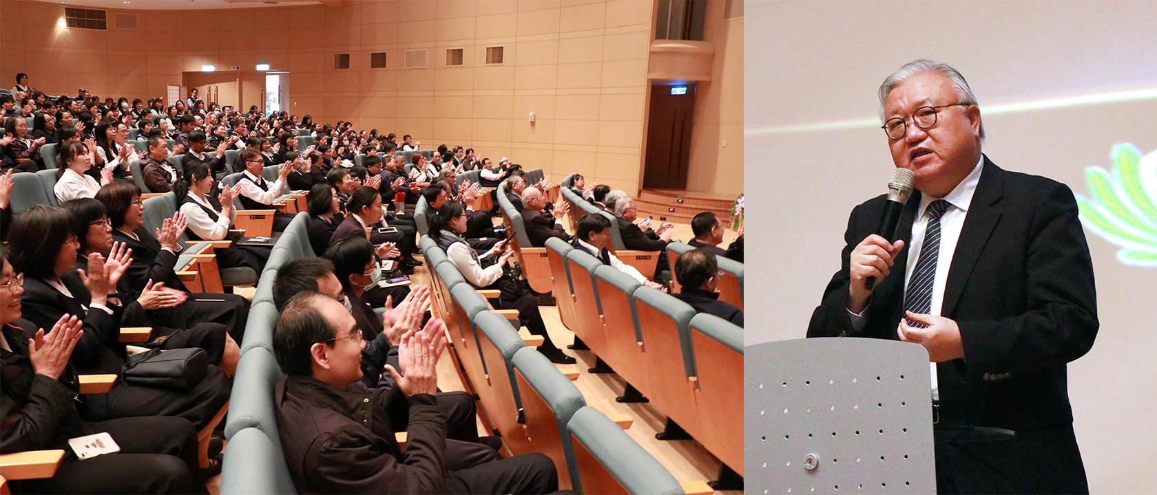慈大駐校董事台北醫學大學前校長閰雲教授分享「My self experience in high education」,期望透過他的學思經歷給予教職同仁們一些啟發。
