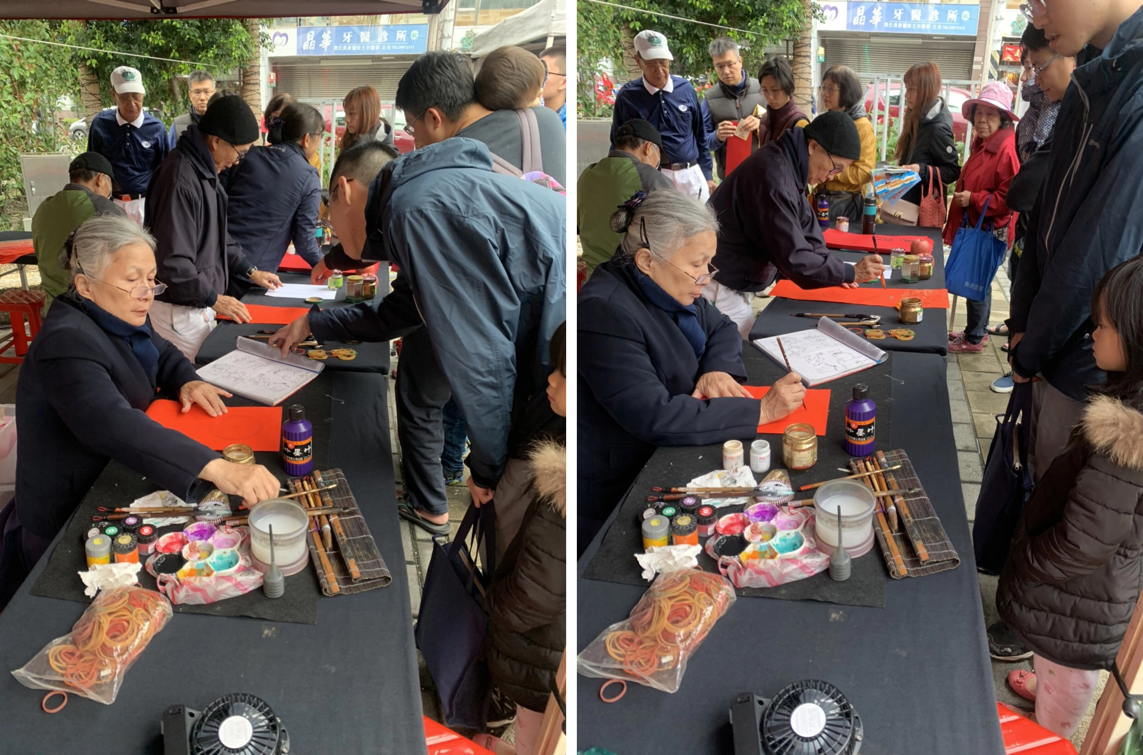 活動中有慈濟志工揮毫春聯,與來賓及民衆結緣。