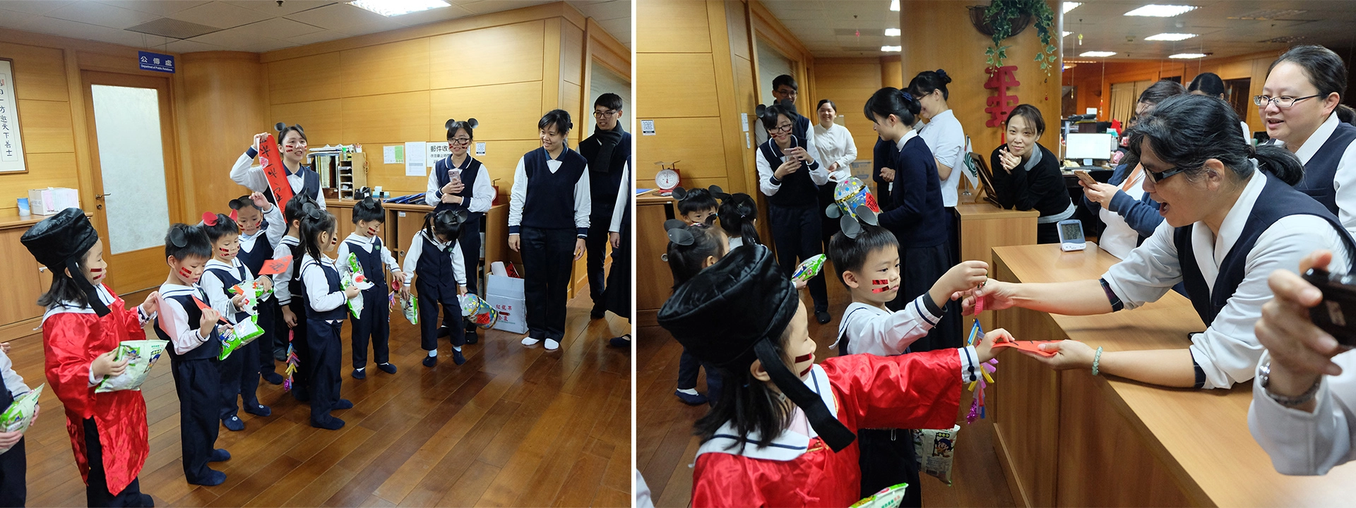 大愛幼兒園的老師向叔叔阿姨們介紹這次孩童們準備的禮物,以及每個禮物的發想與意義。幼童的環保小禮物,深受叔叔阿姨們喜愛。