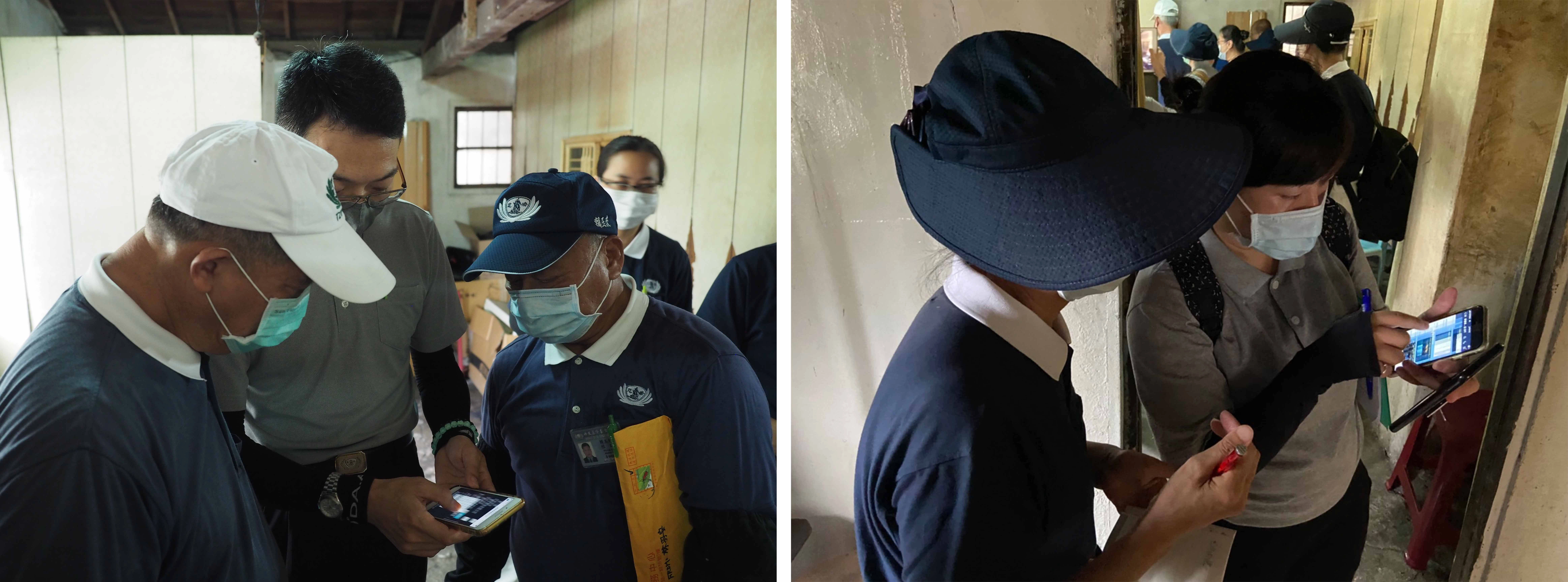 慈濟志工與修繕團隊前往壽豐鄉豐裡村訪視家戶,只見每個人拿著手機,又是紀錄又是拍照,體驗新系統上線的便利。