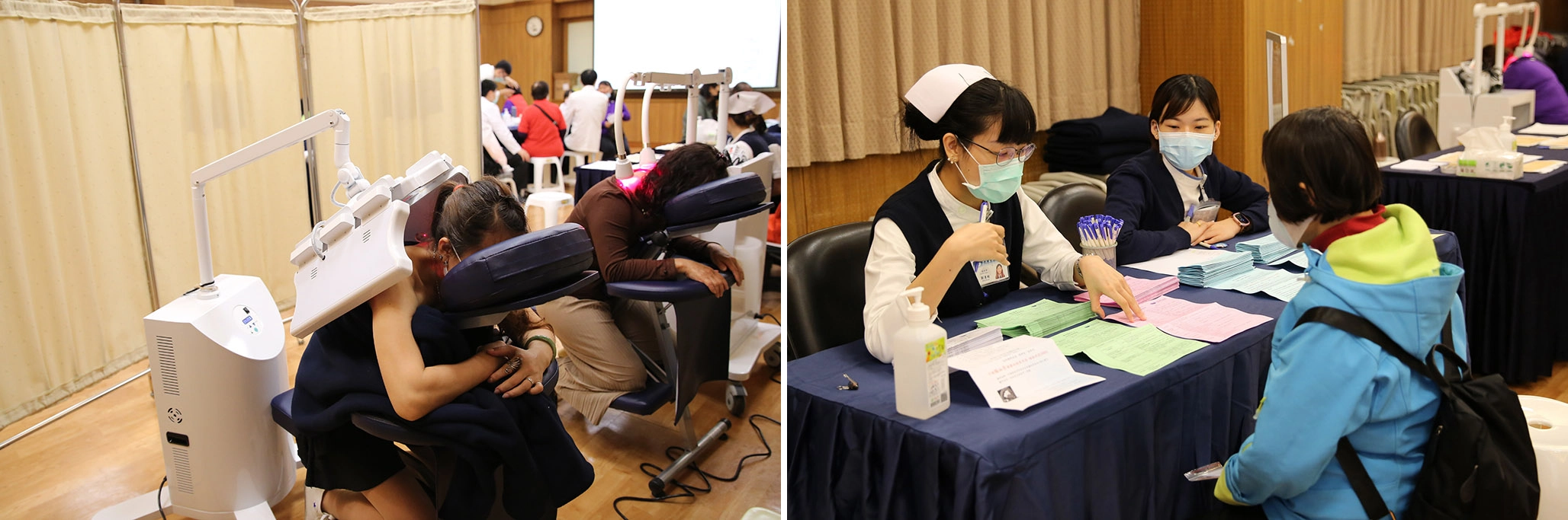 「守護健康.榛愛幸福」預防醫學健康研習活動現場,也提供癌症篩檢登記、健康諮詢以及中醫體質耳穴檢測、免費電射光照等體驗,讓婦女更了解自己的身體。
