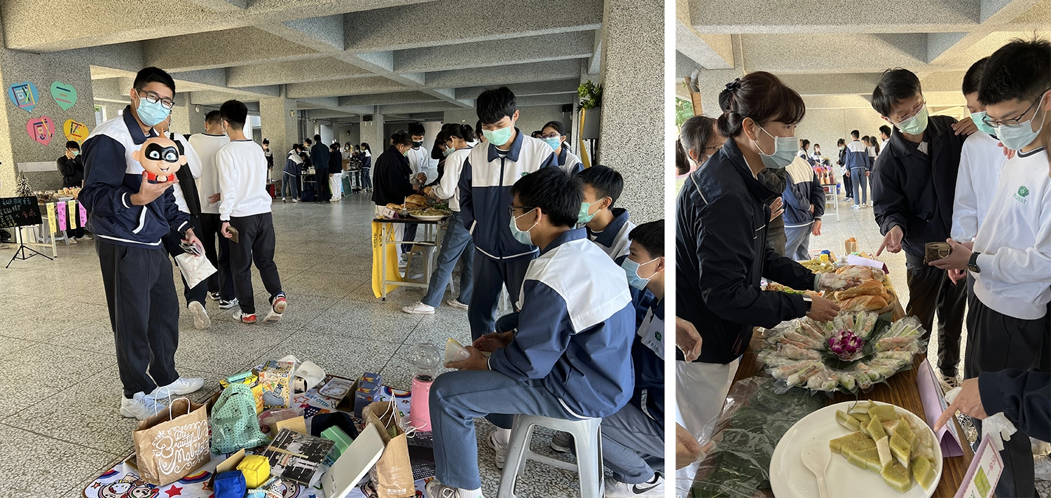 中學部各班除了販賣食品,也有各式結合巧思的商品。/各班慈誠懿德爸爸媽媽端出拿手絕活,陪著孩子們一起擺攤。