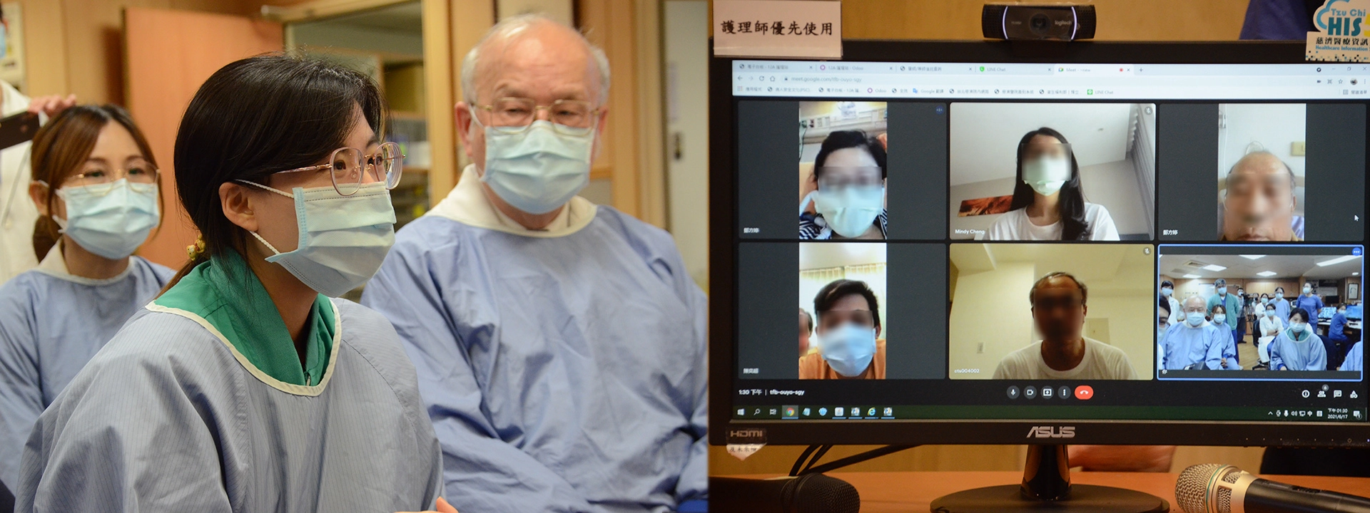 邱筱宸跟34週確診產婦、先生和家人說明治療方針。
