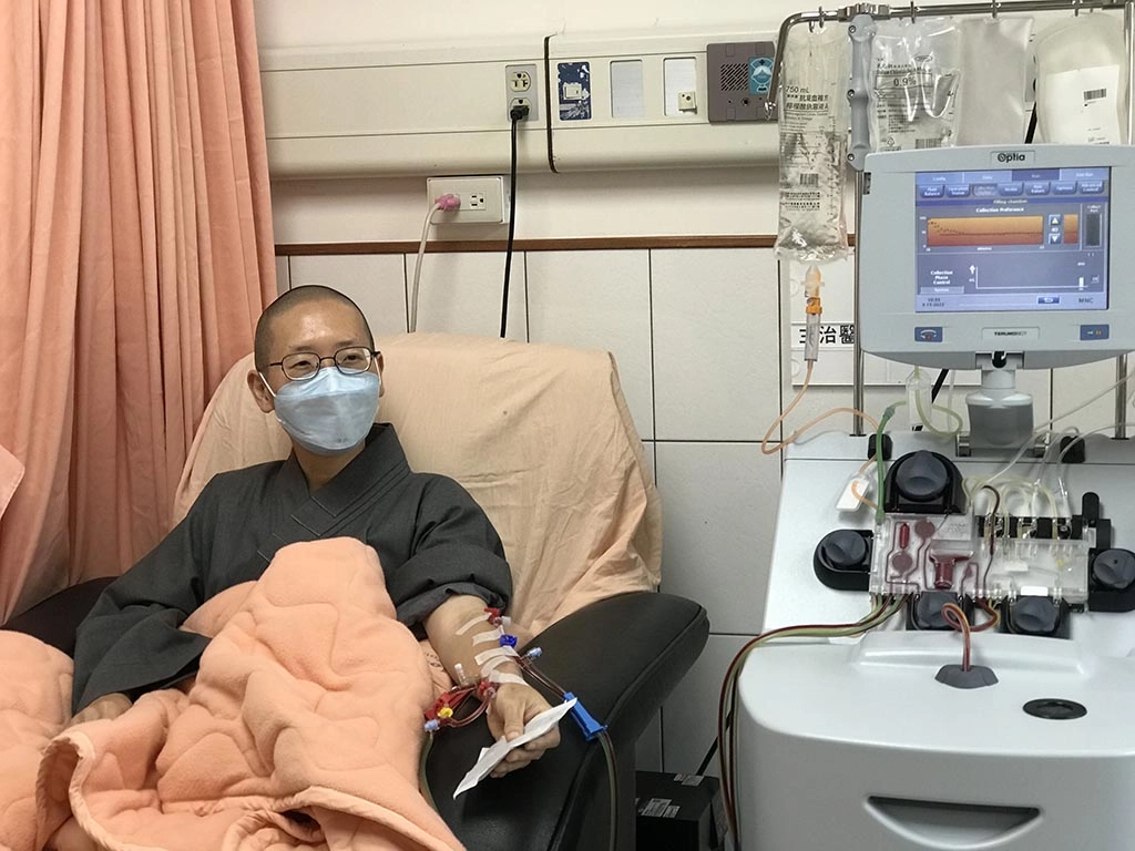 靜思精舍德惟法師造血幹細胞建檔配對成功,日前完成捐贈。