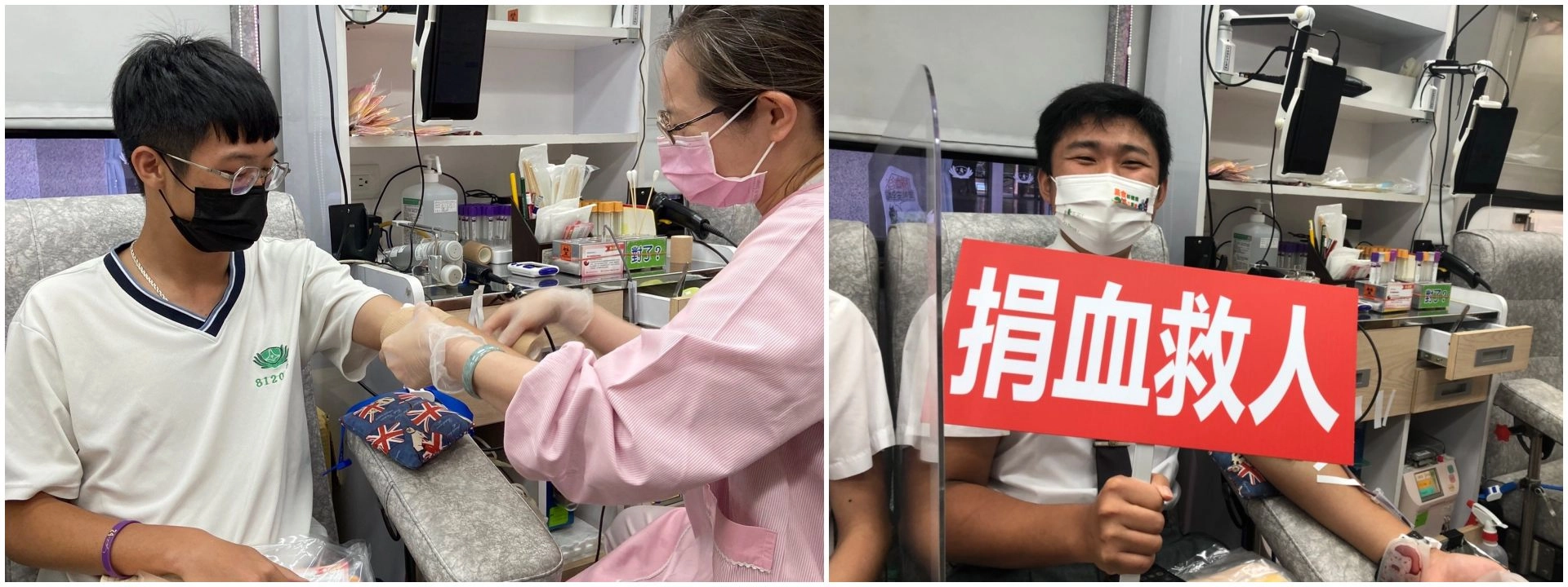 (左圖)高三戴瑞璿同學至今已累計捐血5次(7袋血)。
