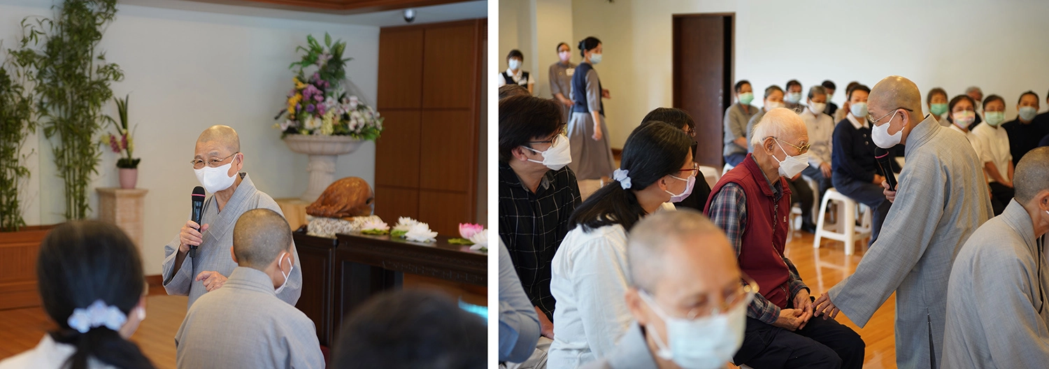德如師父致詞祝福嚴淑真師姊,並慰問家人。(陳炳宏攝)