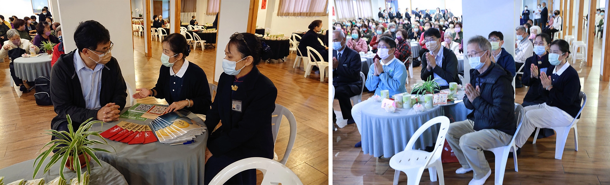 左圖凱旋國小校長陳俊銘因環保勇士活動受邀來參與歲末祝福,右圖宜蘭大學環境工程系李元陞教授。