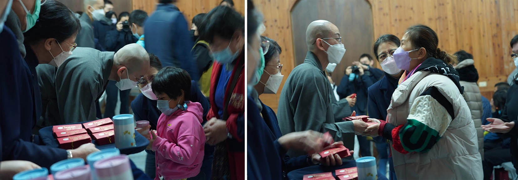 慈濟12月18日在池上鄉杜園舉辦歲末祝福感恩會,法師為鄉親發福慧紅包並獻上祝福。