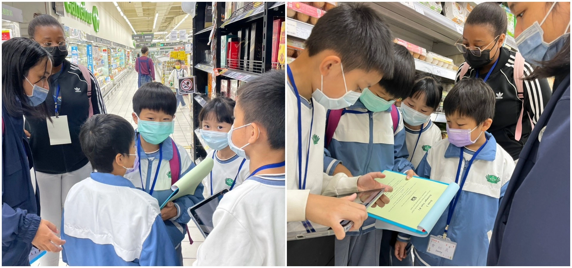 來自九個國家的慈濟大學國際學生陪伴下,努力進行英文闖關挑戰。