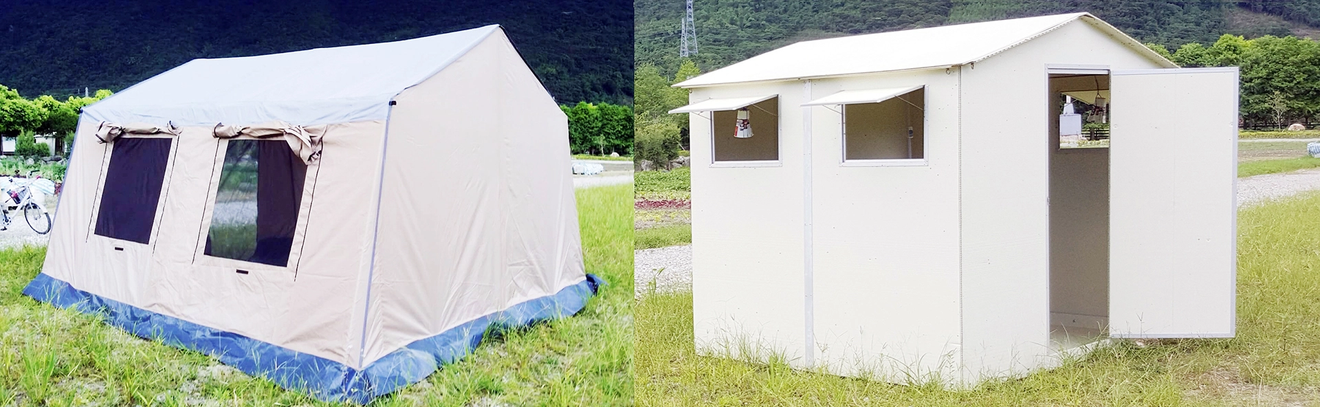 用科學的方法,實地搭建災難現場常提供的帳棚與慈濟的簡易組合屋進行實驗。