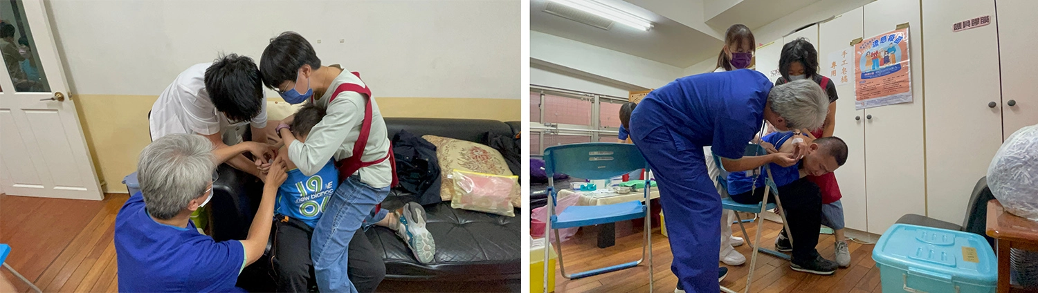 每位院生狀況不同,需要老師、護理師與工作人員三方配合才能順利接種疫苗。