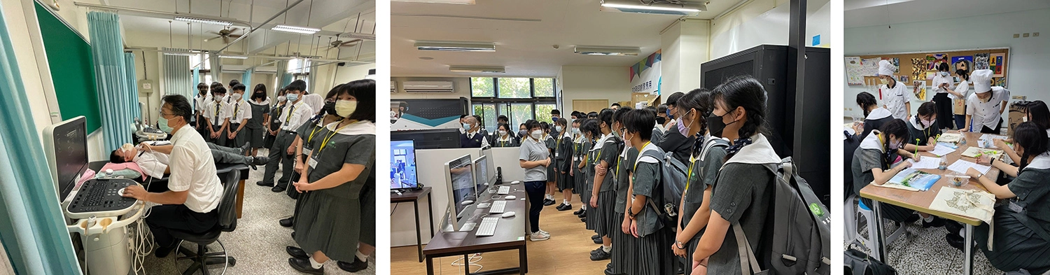 慈濟科技大學以專業技術讓學生深刻體會知識就是力量。/慈濟科技大學參訪,提醒孩子們多元試探。/慈濟科技大學參訪讓學生體會只要肯做肯學,都能撐起未來。