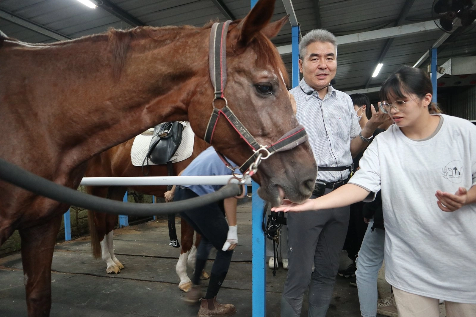 思思體驗馬匹照顧與騎乘,在過程中萌芽對馬術的興趣,也許下要當陶教練學生的心願。