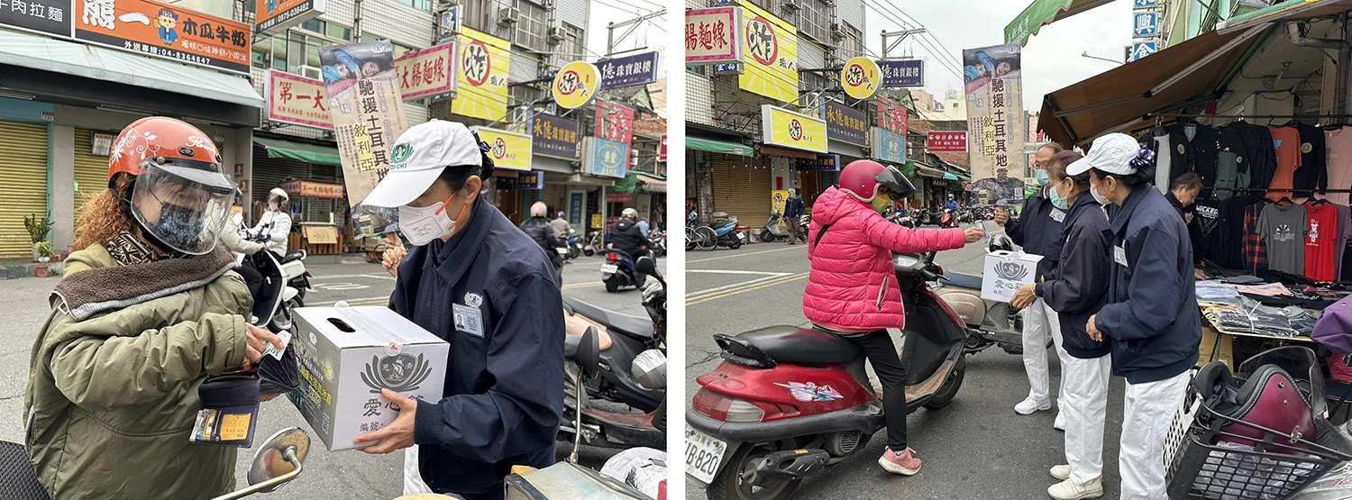 2月25日彰化慈濟走上街頭募心募愛,在菜市場看到台灣人的善心與善念。(圖為慈濟基金會提供)