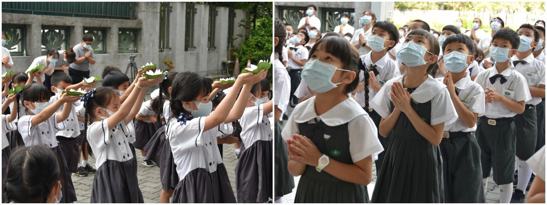 國小部幼兒園的孩子恭敬獻花