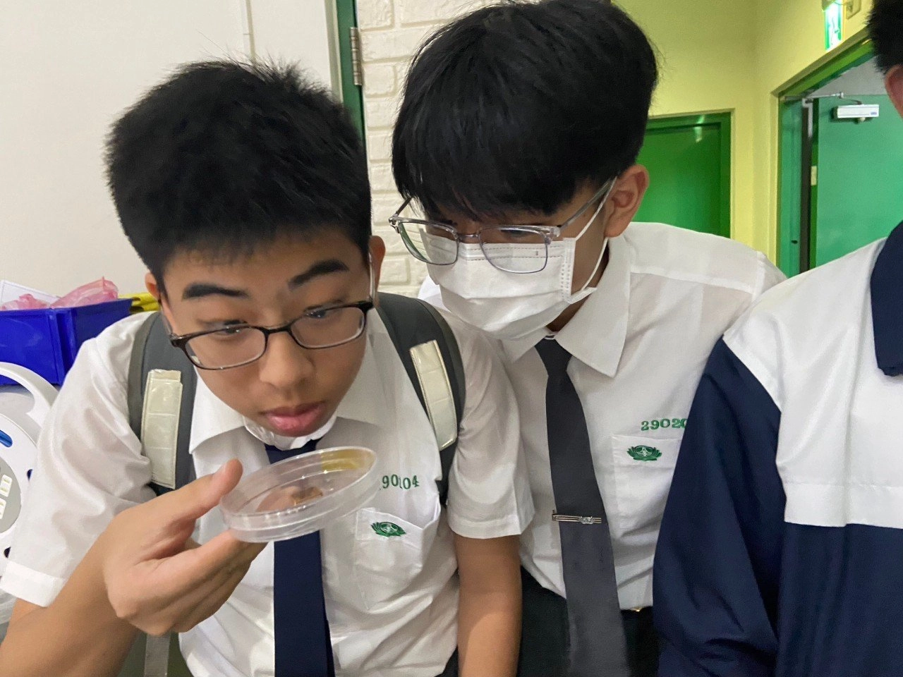 量子位元晶片能實現量子運算,學生對於小小一片量子晶片感到非常好奇,看得入迷!