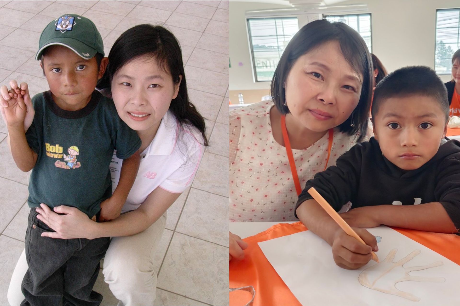 鄭燕鍬曾於19年前參加瓜地馬拉關懷行之旅,19年後舊地重訪,對於社區的改變非常欣慰。圖為她2005年與當時的資助童和照(左圖),以及2024年與現在的資助童合照。