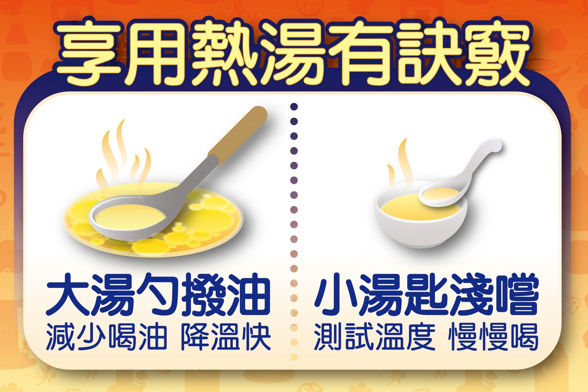 品嘗熱湯有訣竅,降溫後品嘗更能喝出湯汁的美味。