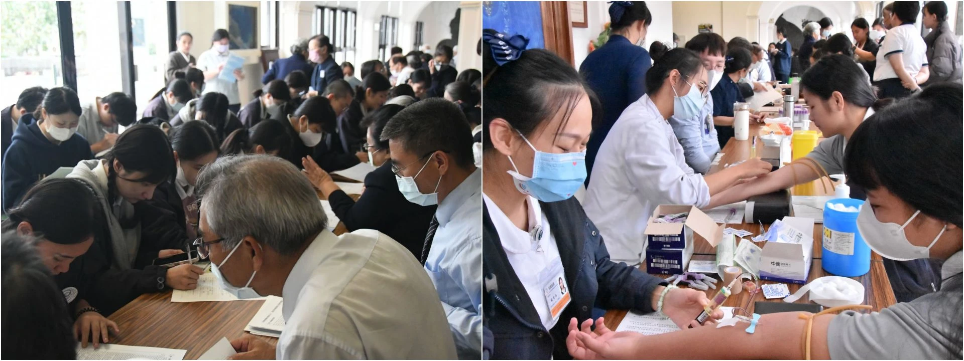 學生熱烈響應骨髓建檔活動。32位學生驗血完成。