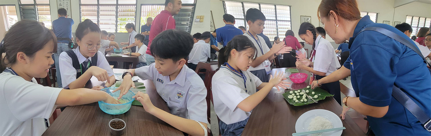 除了參觀碾米廠,孩子也在K校愛心家長的帶領下,親自動手製作馬來傳統糕點。