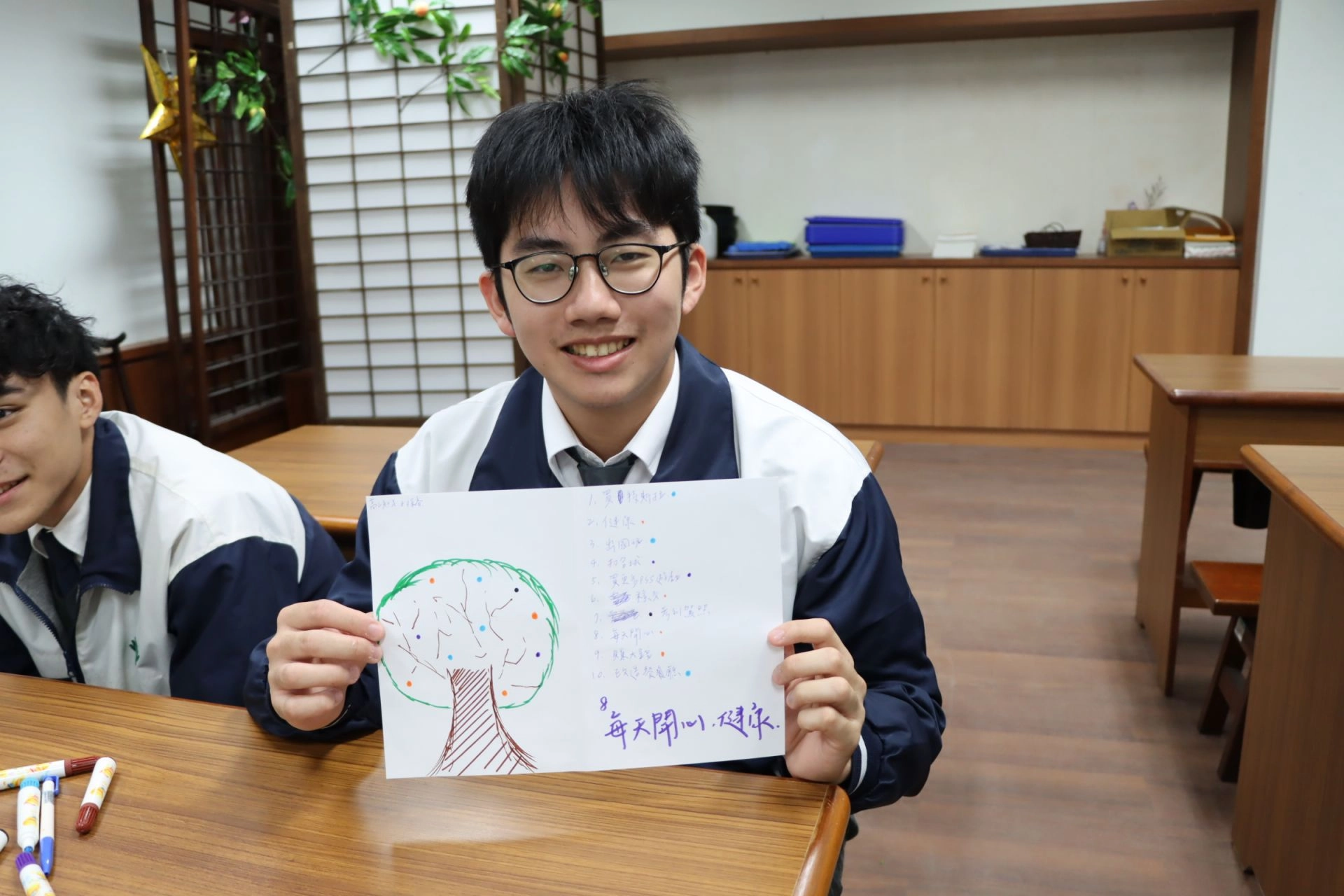 「願-發心立願」則運用「心願樹」,讓同學們思考自己想要的東西,及需要付出的努力