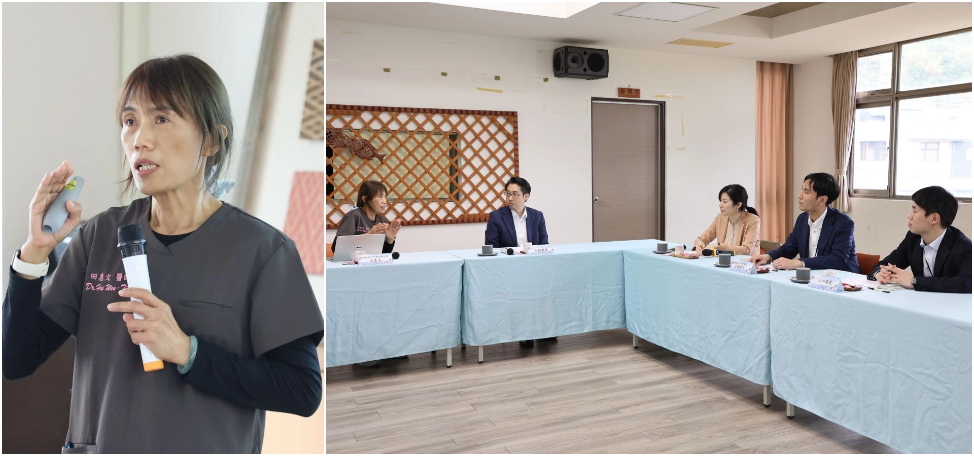 秀林鄉衛生所田惠文主任與日本總研團隊,分享衛生所的工作內容與COVID-19流行時衛生所承擔的業務。