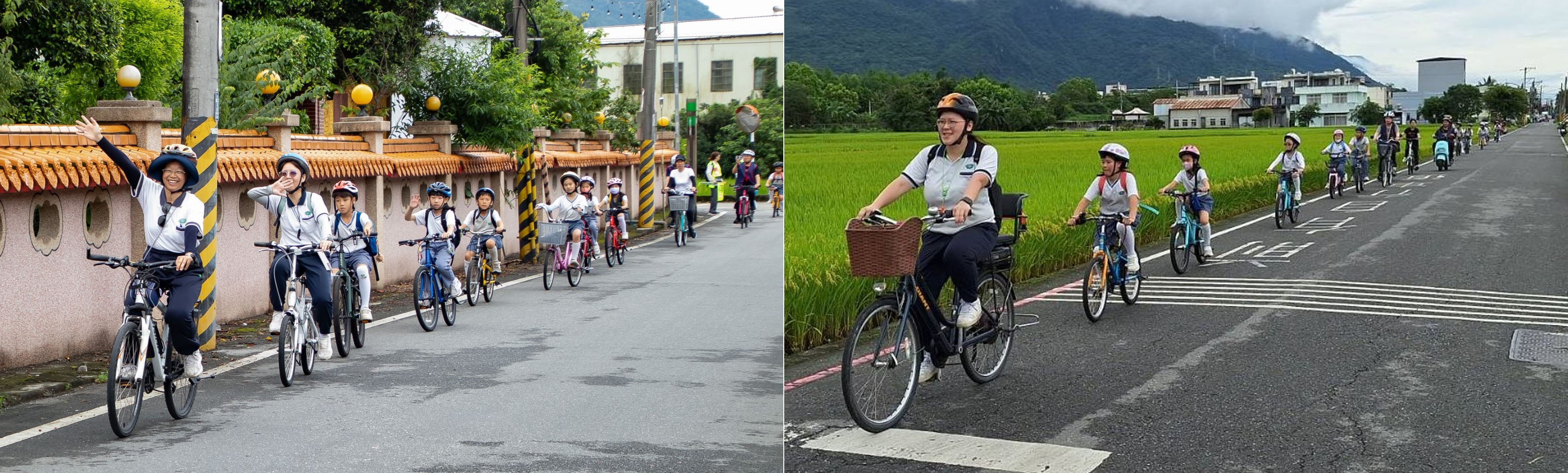 親師生騎乘腳踏車,以環保的方式探訪家鄉