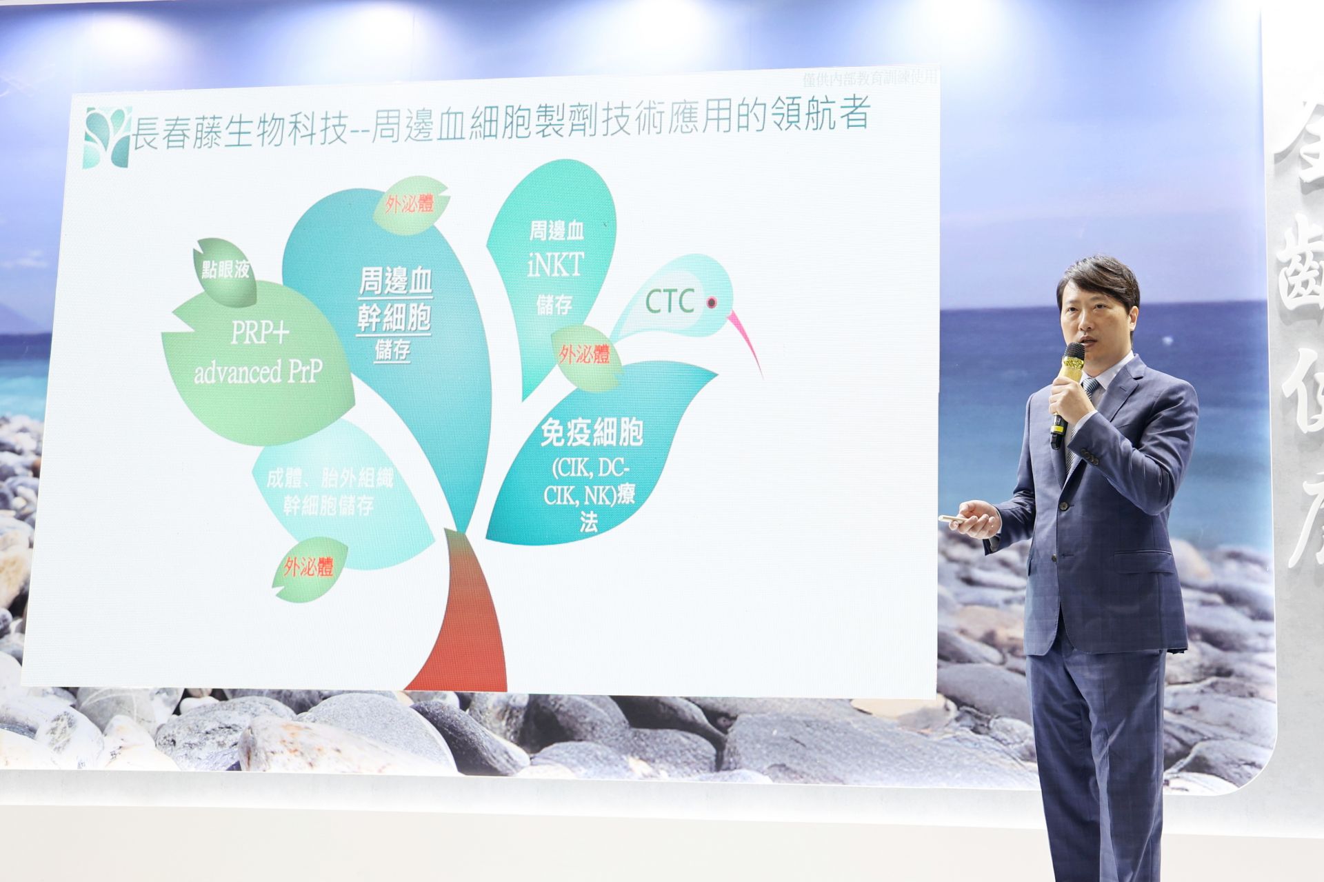 長春藤生技副總兼技術長凃啓堂在周邊血幹細胞外泌體專題講座中也提到，外泌體因具有調控細胞間通訊與修復受損組織的潛力，成為再生醫學與抗衰老領域的研究焦點。