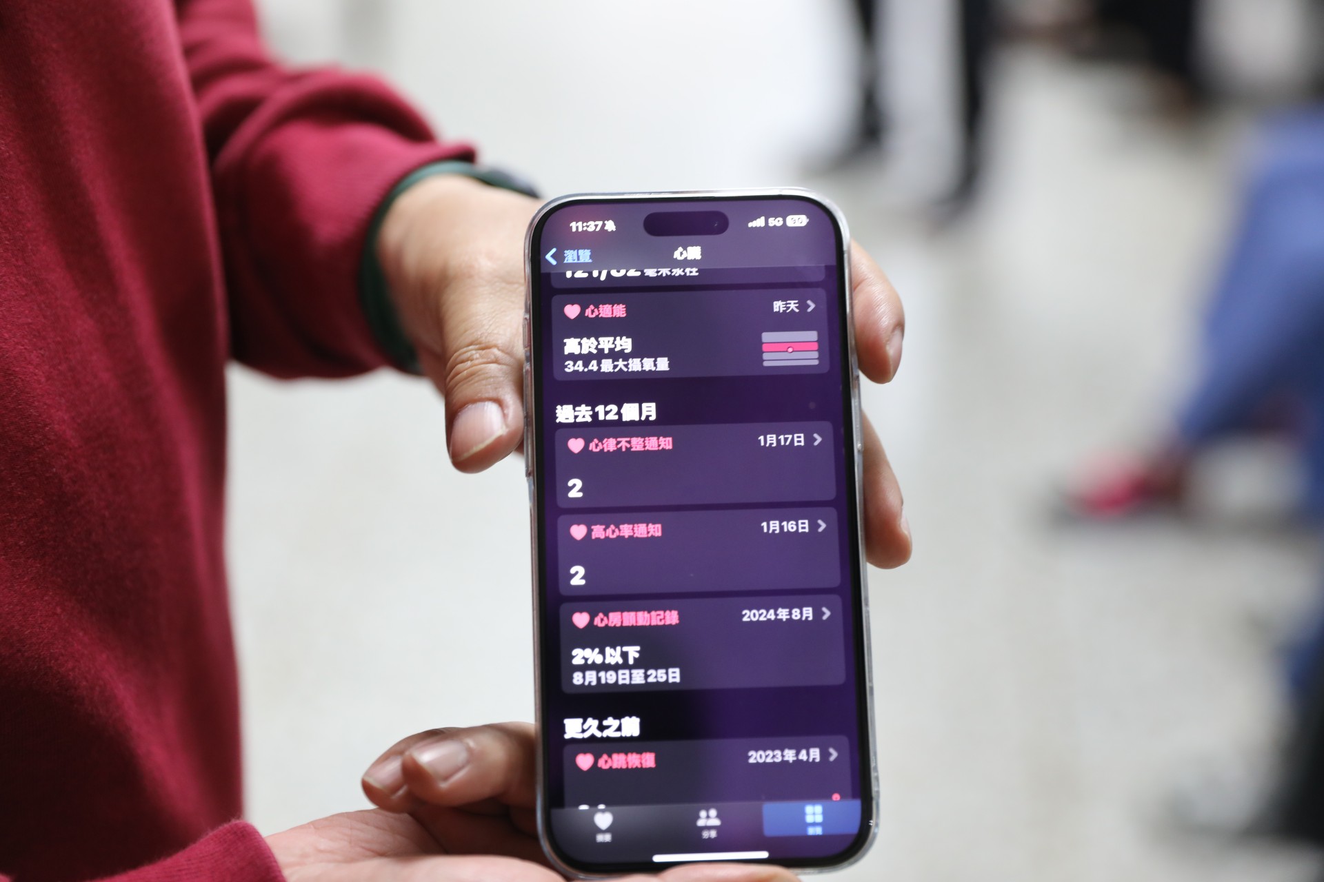 黃郅達藉由認證的Apple watch智慧手錶心臟健康監測功能,常常提醒他有心律不整的狀況。