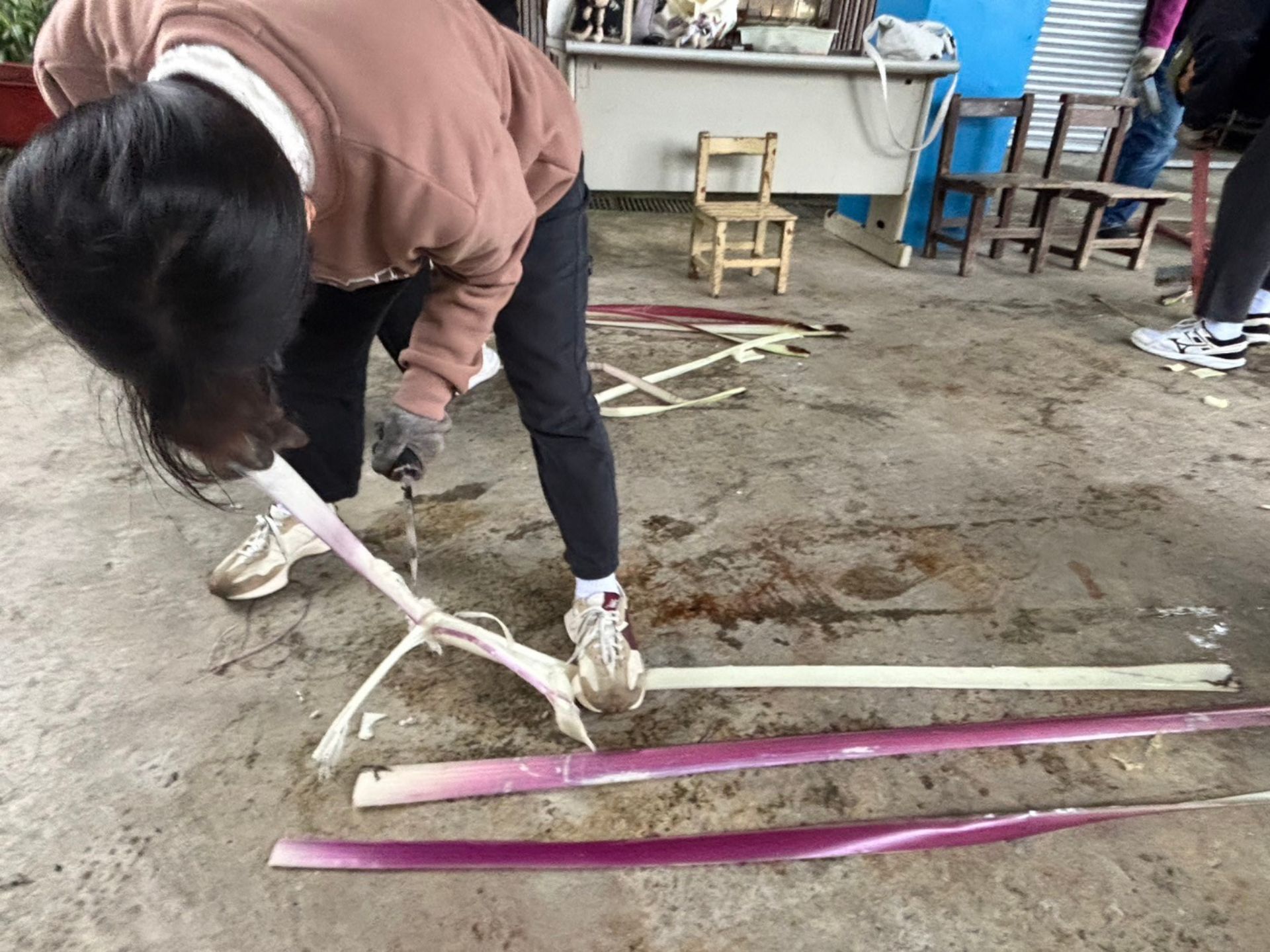 親身體驗傳統技藝香蕉絲製作。