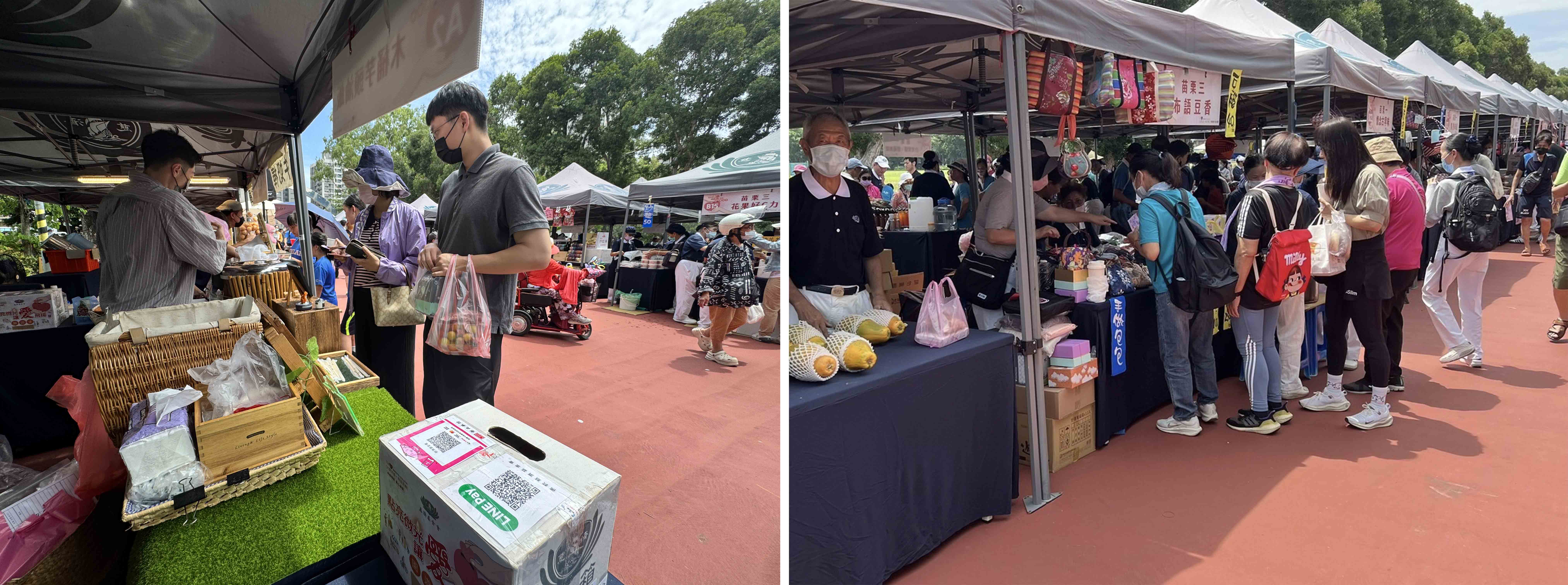 苗栗慈濟6月1日在竹南鎮運動公園舉辦「點亮微光.讓愛飛揚園遊會」。現場熱鬧愛心滿滿。