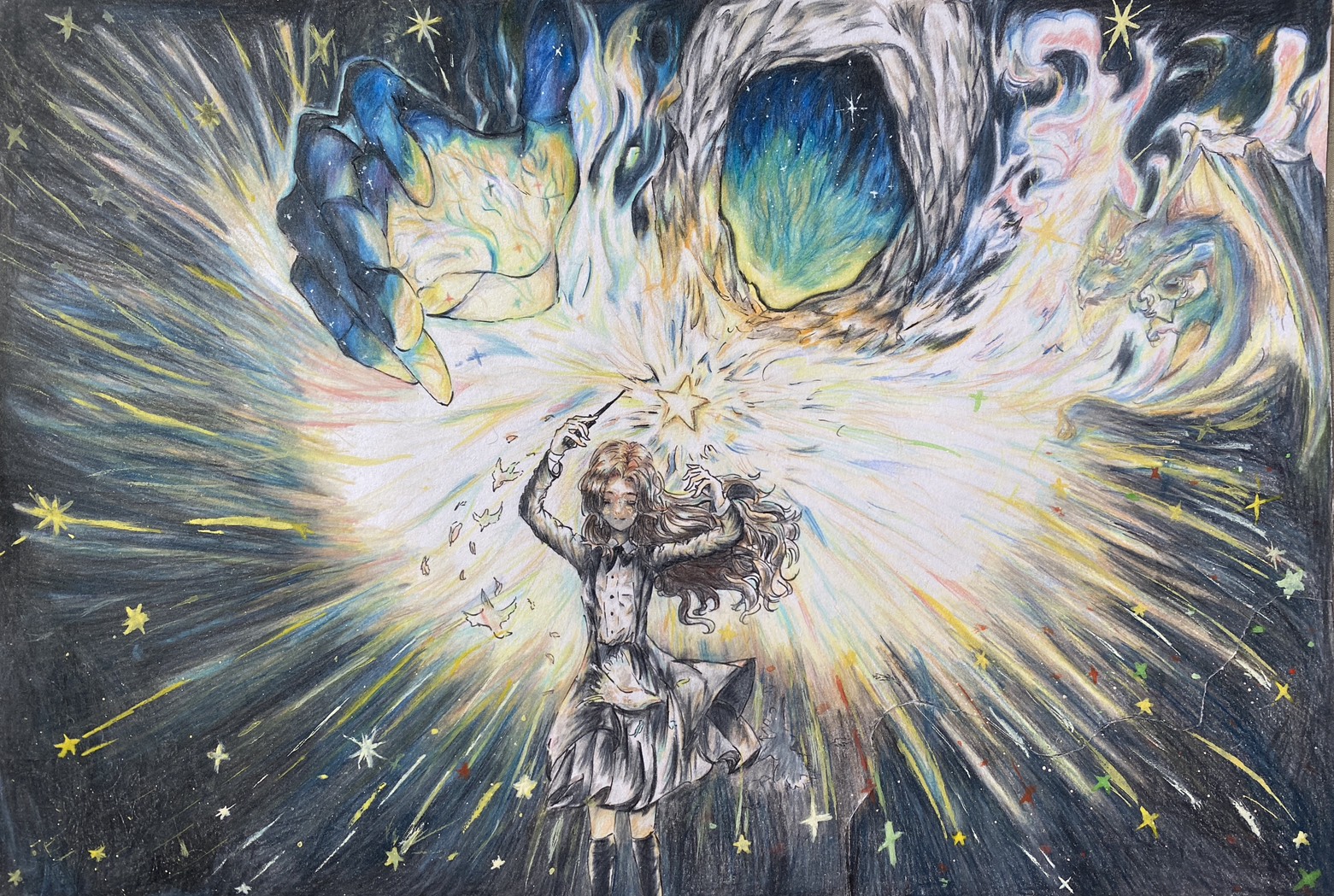 小雨以一幅充滿童話色彩的作品,榮獲國際藝術賽事金獎。