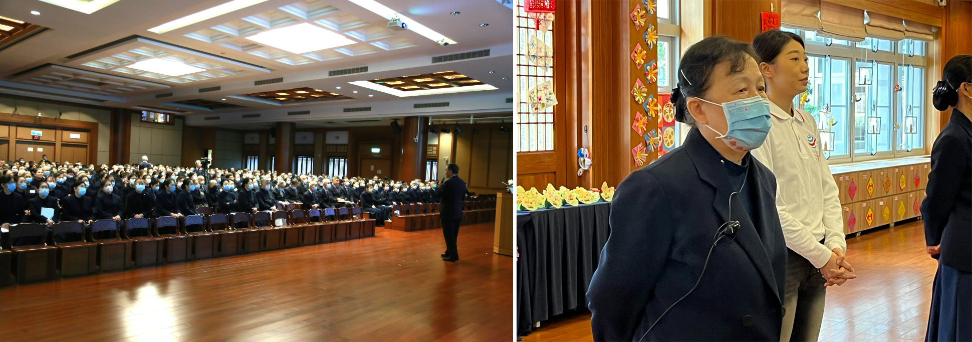 (圖左)來自北北基、宜蘭及澎湖地區約六百位志工齊聚一堂,展現慈濟與時俱進的專業素養。(圖右)北區骨髓關懷窗口陳慧文(前)表示,此次課程主要針對在社區有實作經驗的志工進行再培訓與精進,在既有基礎上持續學習與成長。