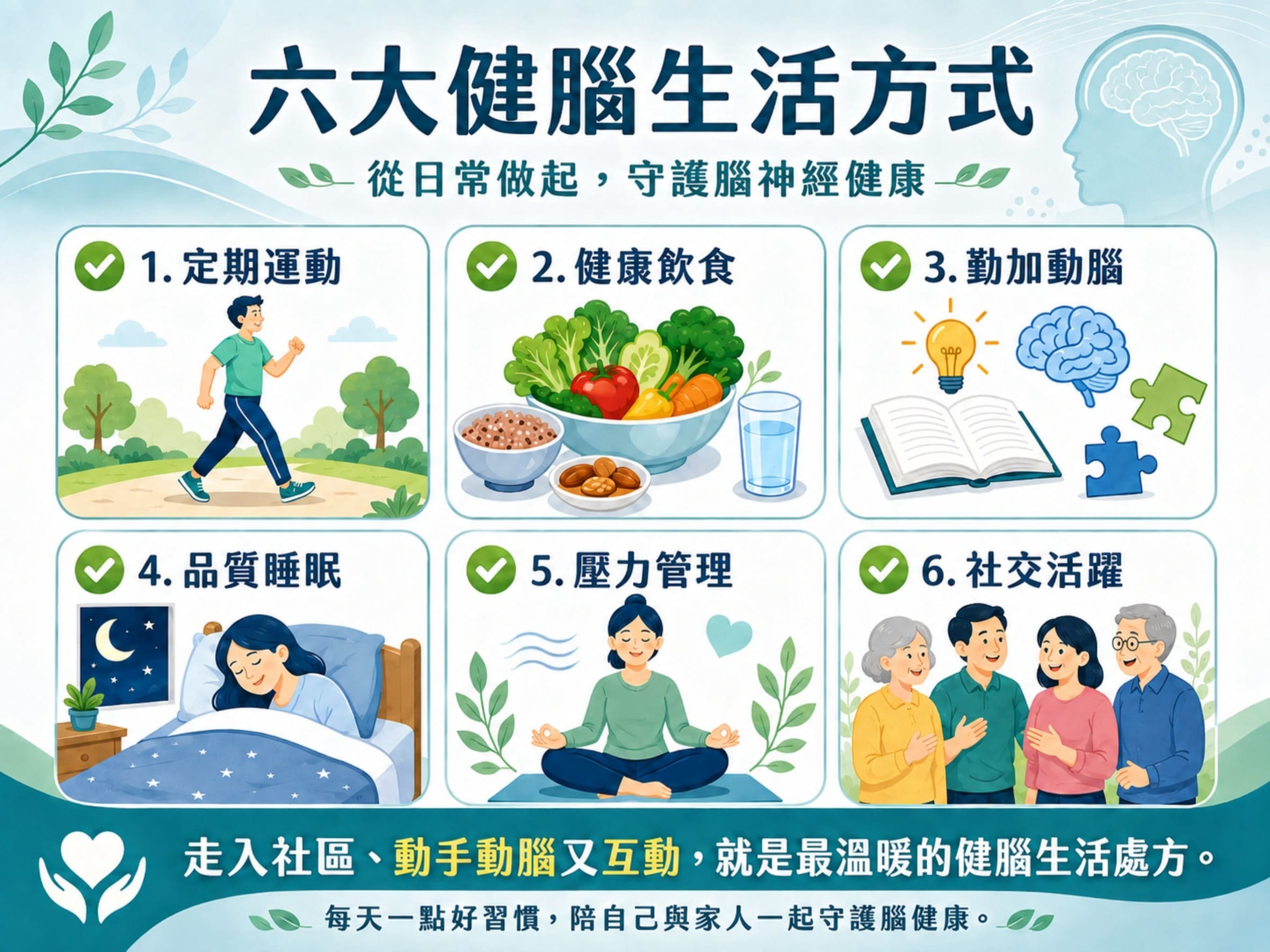 台中慈院神經科醫師郭啟中提供六大建腦方式。