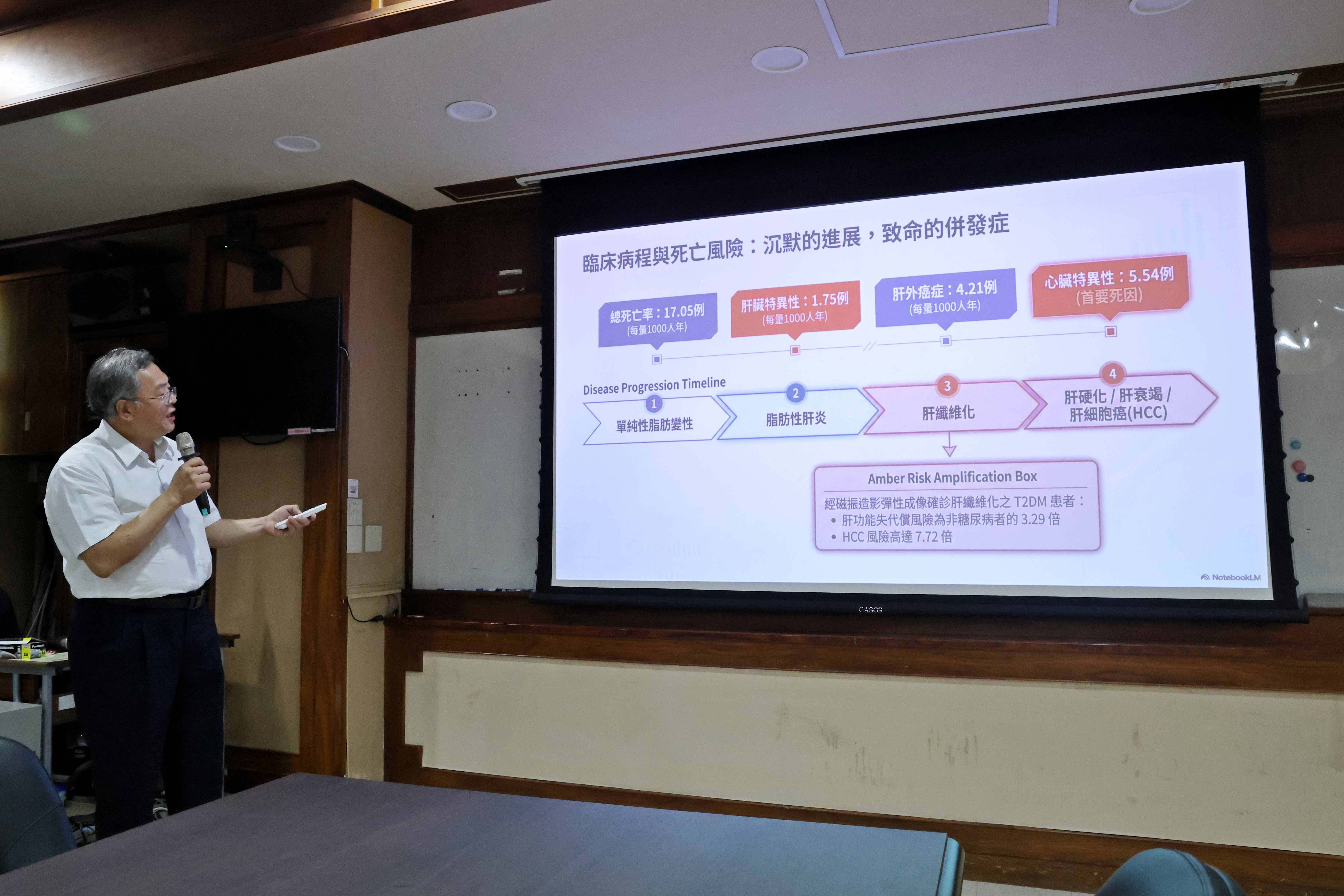 內視鏡暨超音波診療中心主任劉作財，以「脂肪肝與代謝健康」為題進行衛教，提醒民眾不要因沒有症狀或肝功能正常就掉以輕心。