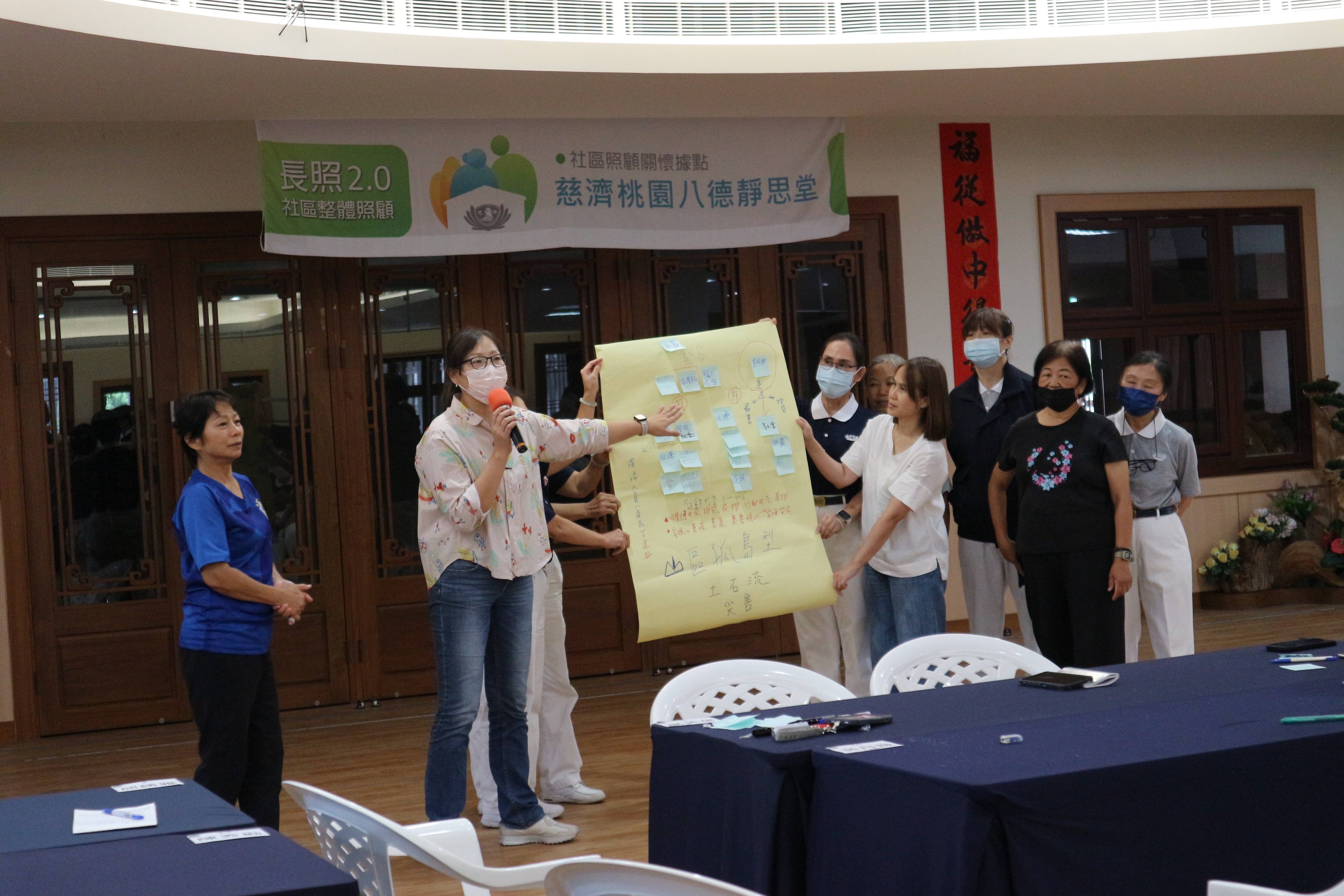 第二天的實作課程，講師依據桃園的各區特性規劃了都會型水災、山區孤島型及夜間地震型等三種情境，請學員設計一份社區防災計畫。