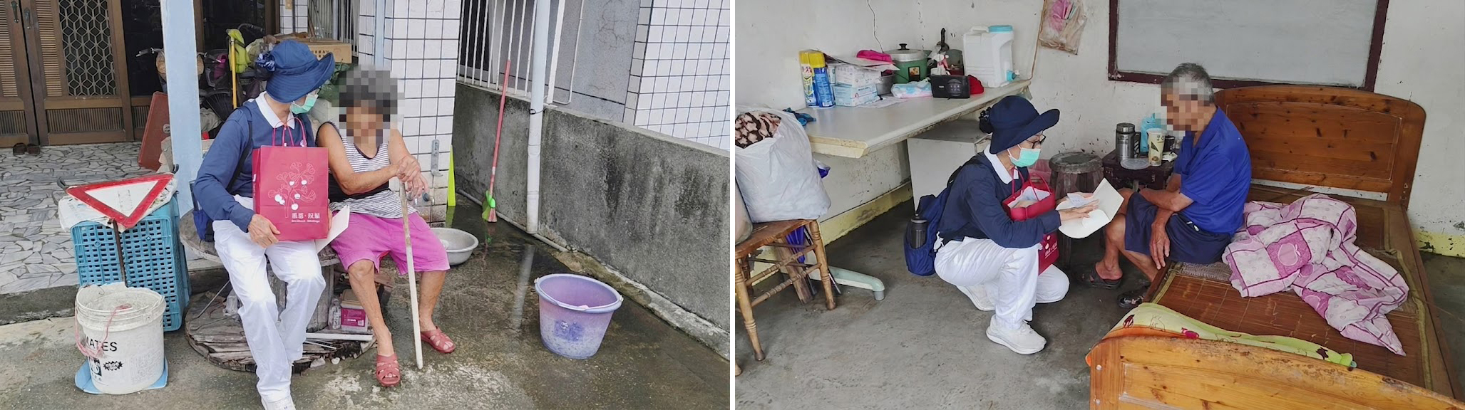 (圖左)慈濟基金會指出,每逢重大災難發生,慈濟人的身影必定湧現在人群最需要的地方。(圖右)水患雖然無情,但人間的大愛不曾間斷。此次安心家訪不僅是一份物資的傳遞,更是一份長期的陪伴承諾。